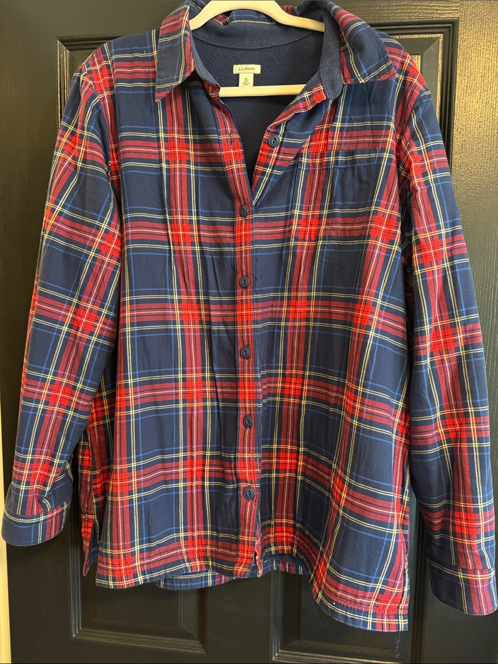 L.L. Bean Women’s Navy and Red Plaid Fleece Lined Flannel